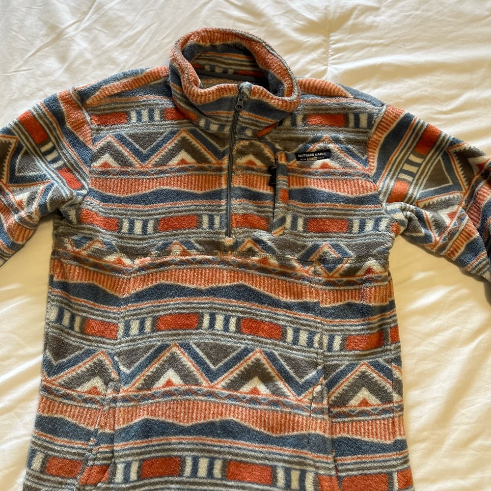 Southern Marsh Orange and Blue Zip Up Sweater